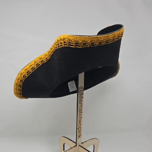 Colonial Black Tricorn Hat - Costume Tricorner Deluxe Hat with Gold Trim - Picture 1 of 7